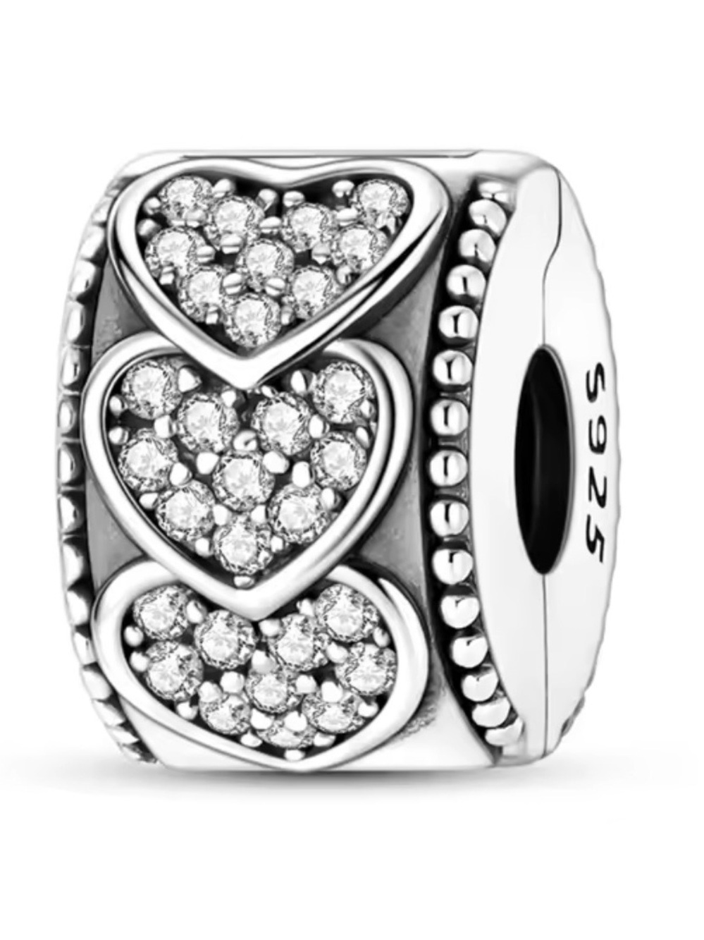 Pandora Silver Pave Triple Heart Charm clipper - Silver
